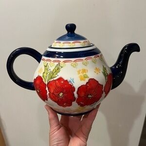 Dutch Wax Floral Red Poppy Teapot Hand Painted Ceramics By Coastline Imports